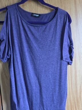 Cato Purple Cold-Shoulder Short Sleeve Top